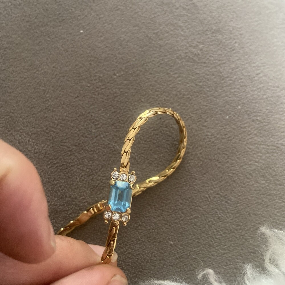 Vintage Cuban Link Blue Emerald Tennis Bracelet Gold Tone